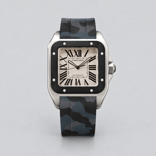 FKM Rubber Strap for Cartier Santos 100 XL - Carbon Camo