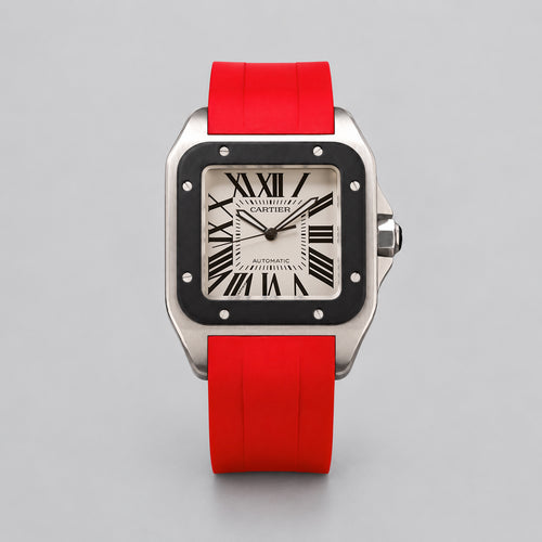 FKM Rubber Strap for Cartier Santos 100 XL - Racing Red