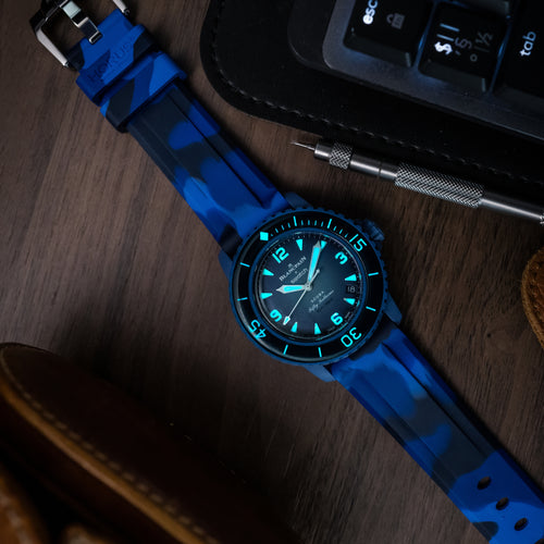 FKM Rubber Strap for Blancpain x Swatch Fifty Fathoms - Deep Blue Camo