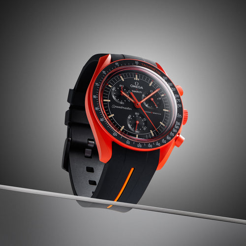 Rubber Strap for Swatch x Omega Moonswatch - Corsa Black & Orange