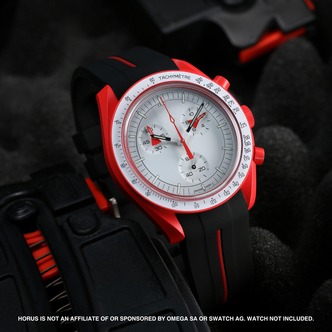 Rubber Strap for Swatch x Omega Moonswatch - Corsa Black & Red