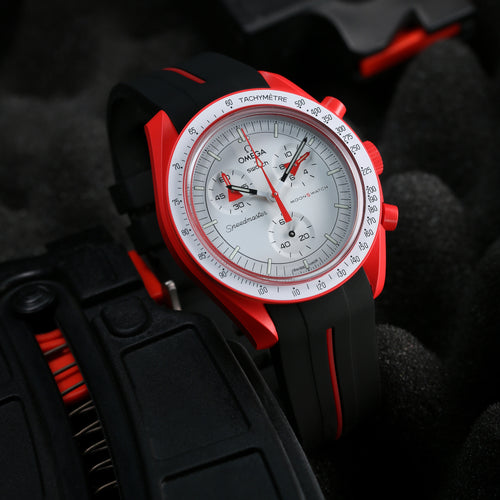 Rubber Strap for Swatch x Omega Moonswatch - Corsa Black & Red