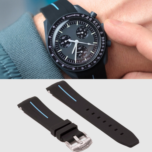 Rubber Strap for Swatch x Omega Moonswatch - Corsa Black & Miami Blue