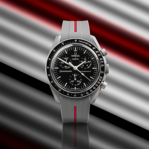 Rubber Strap for Swatch x Omega Moonswatch - Corsa Graphite & Red