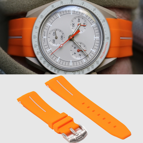 Rubber Strap for Swatch x Omega Moonswatch - Corsa Orange & Hurricane Grey