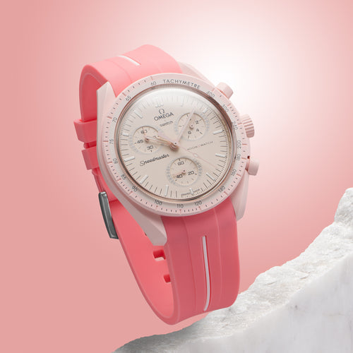 Rubber Strap for Swatch x Omega Moonswatch - Corsa Pink & White