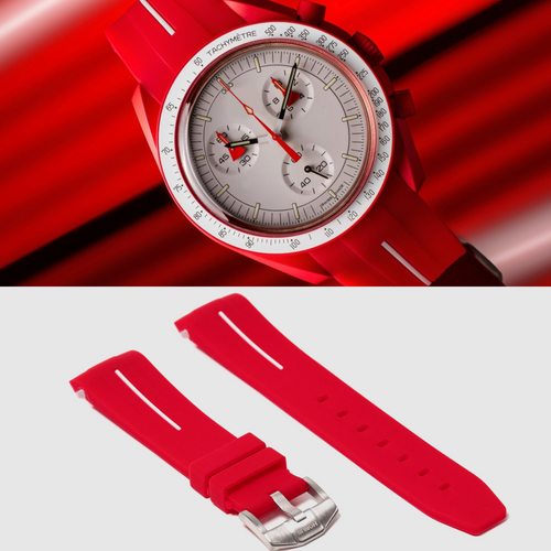 Rubber Strap for Swatch x Omega Moonswatch - Corsa Red & White