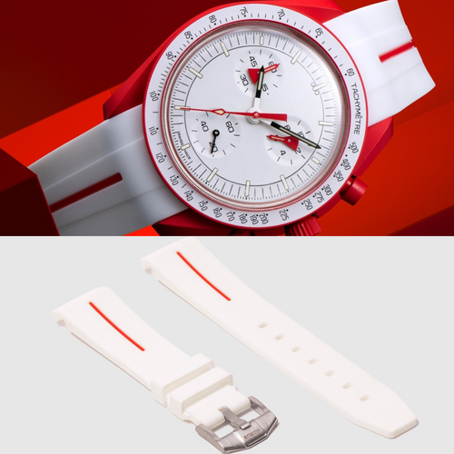 Rubber Strap for Swatch x Omega Moonswatch - Corsa White & Red