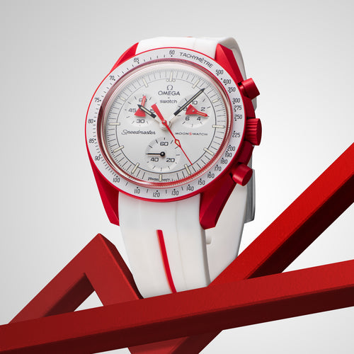 Rubber Strap for Swatch x Omega Moonswatch - Corsa White & Red