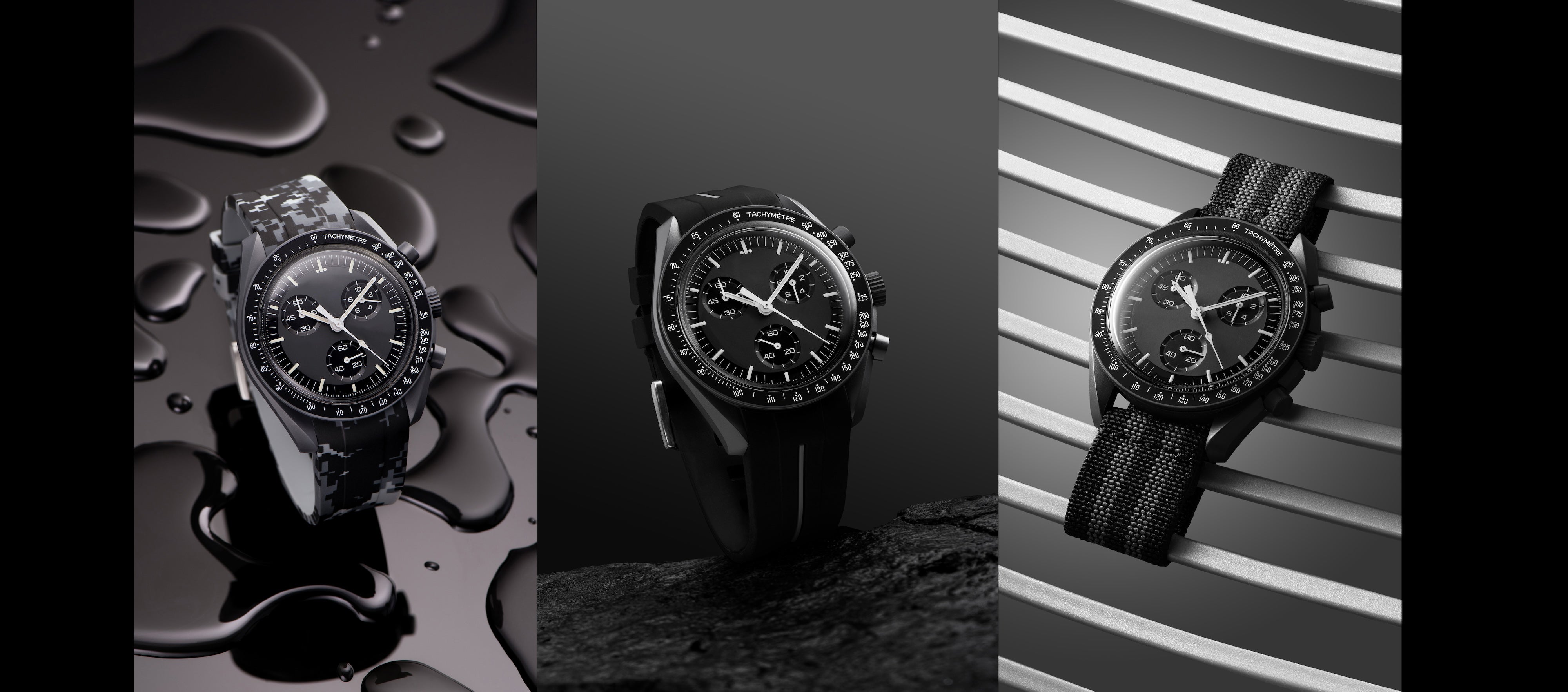 An all-black design that elevates effortlessly with any strap from our selection.