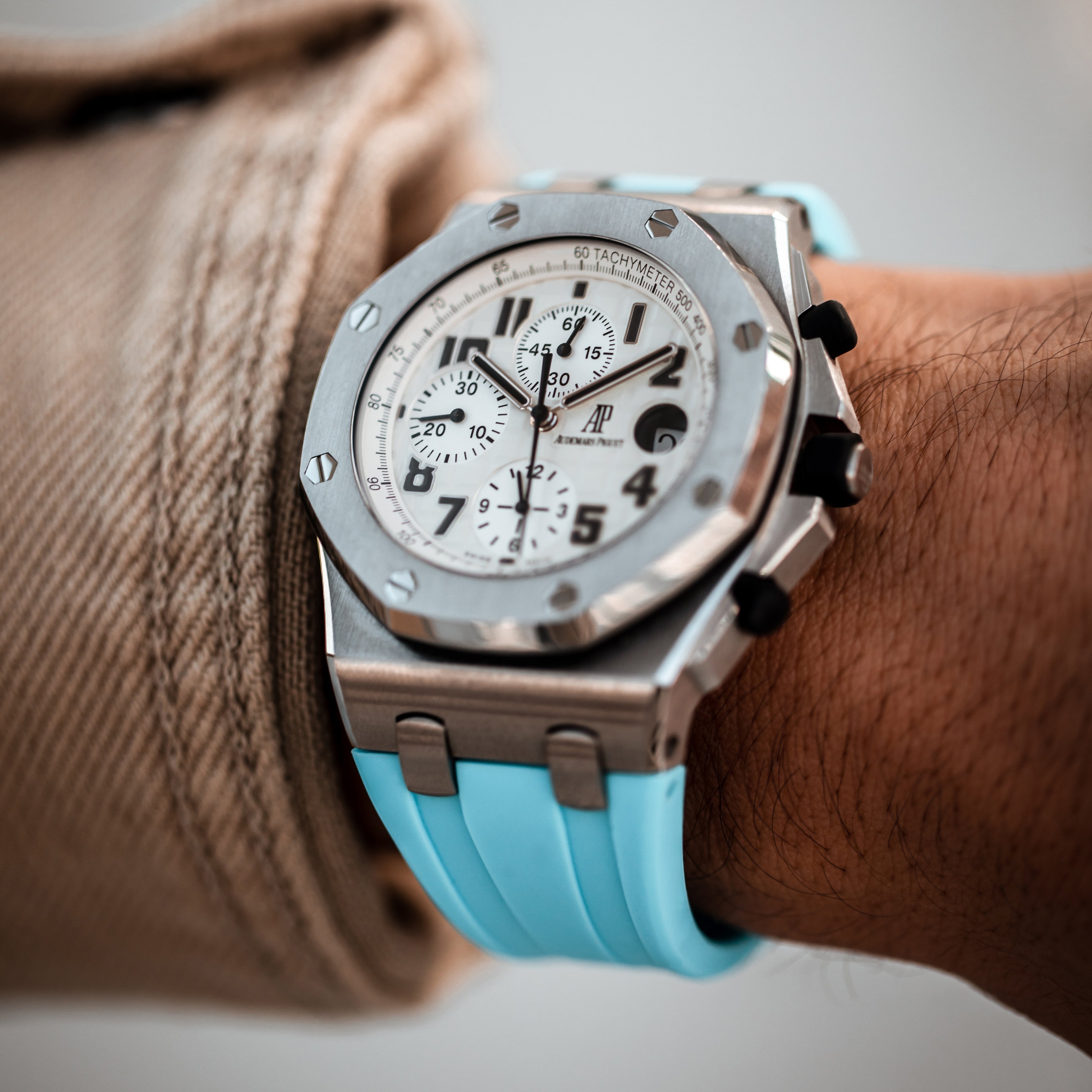 Rubber Strap for Audemars Piguet 42mm Royal Oak Offshore (Deployant Clasp) - Seafoam Blue