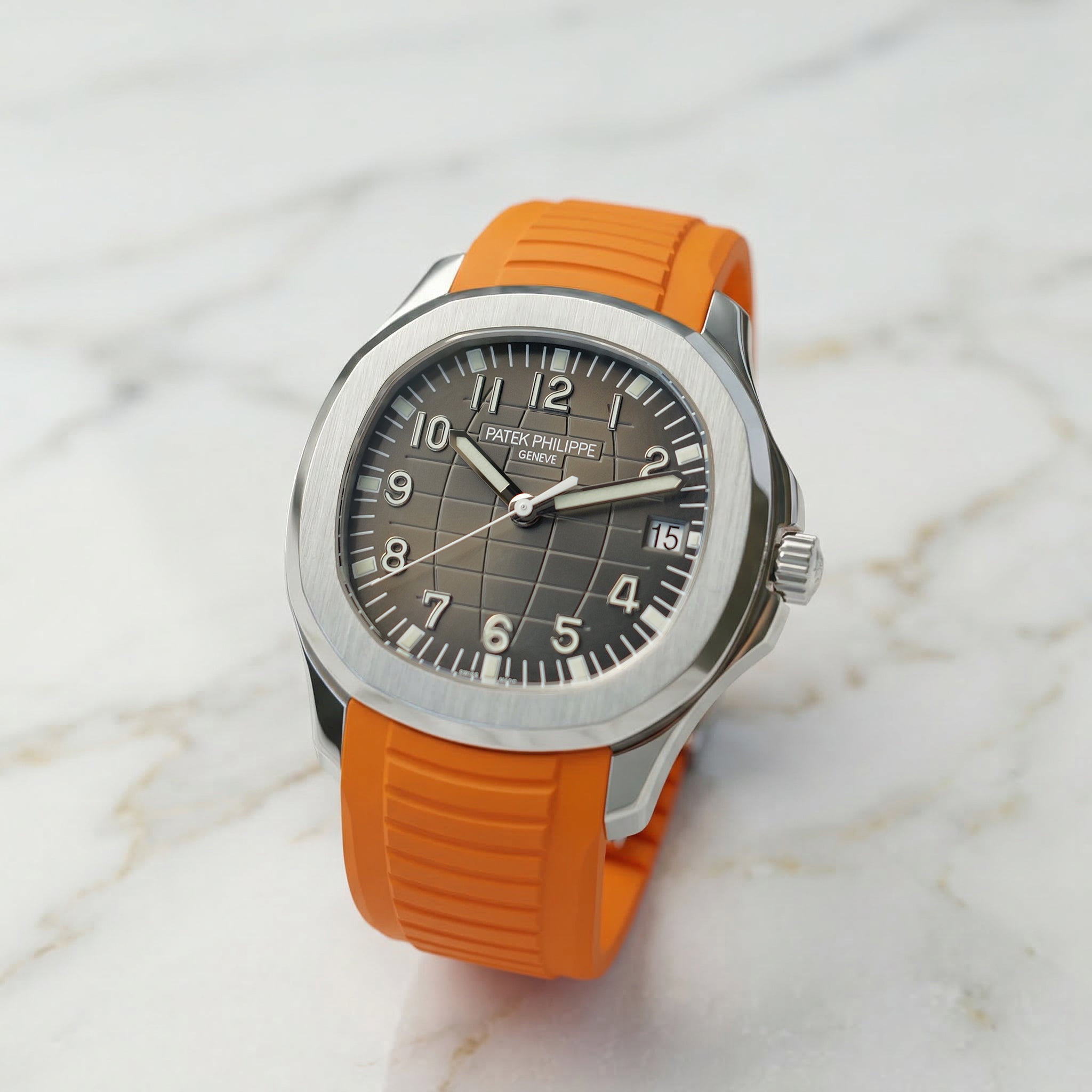Patek Philippe Aquanaut 5167A on Citrus Orange Rubber Horus Strap