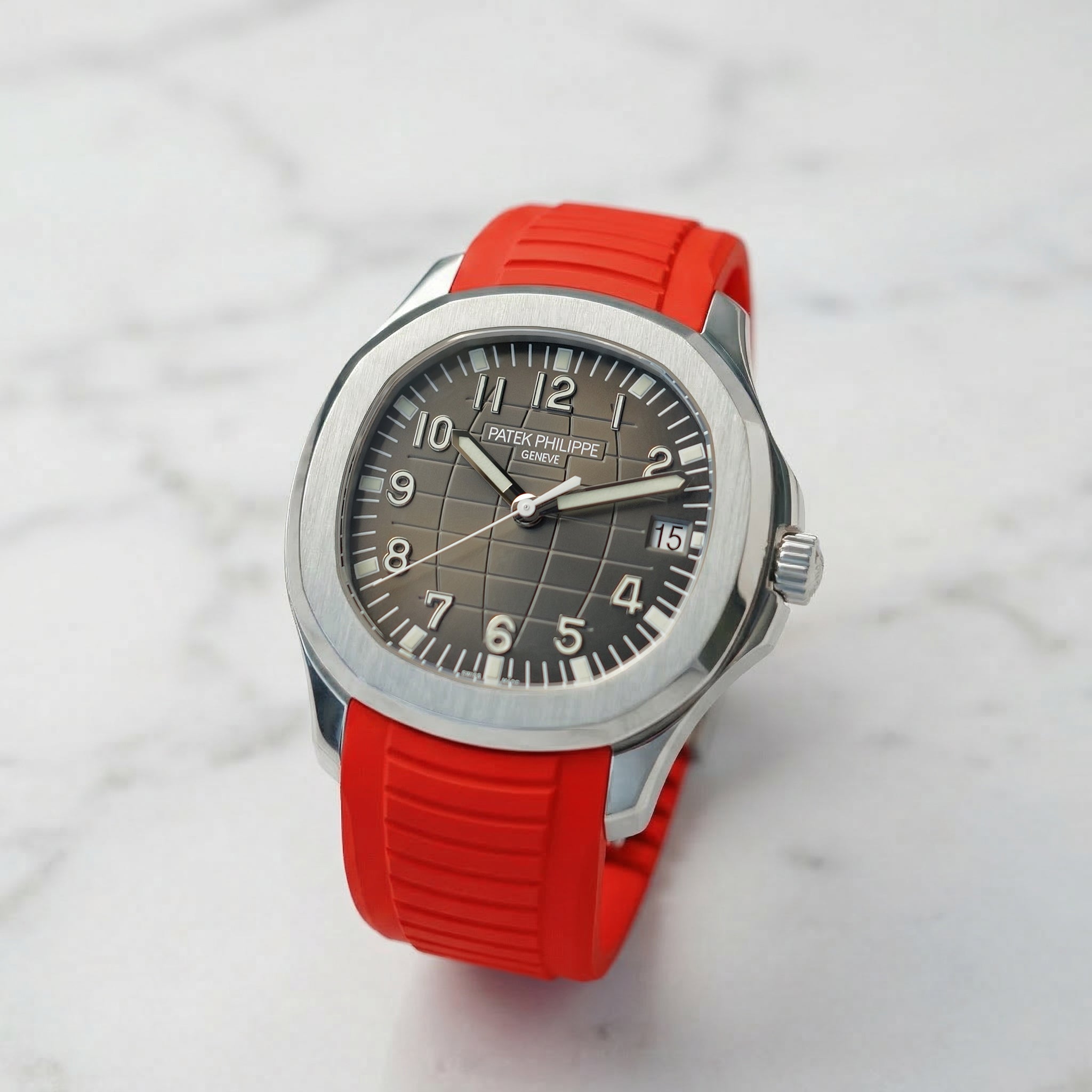 Patek Philippe Aquanaut 5167A on Heat Red Rubber Horus Strap