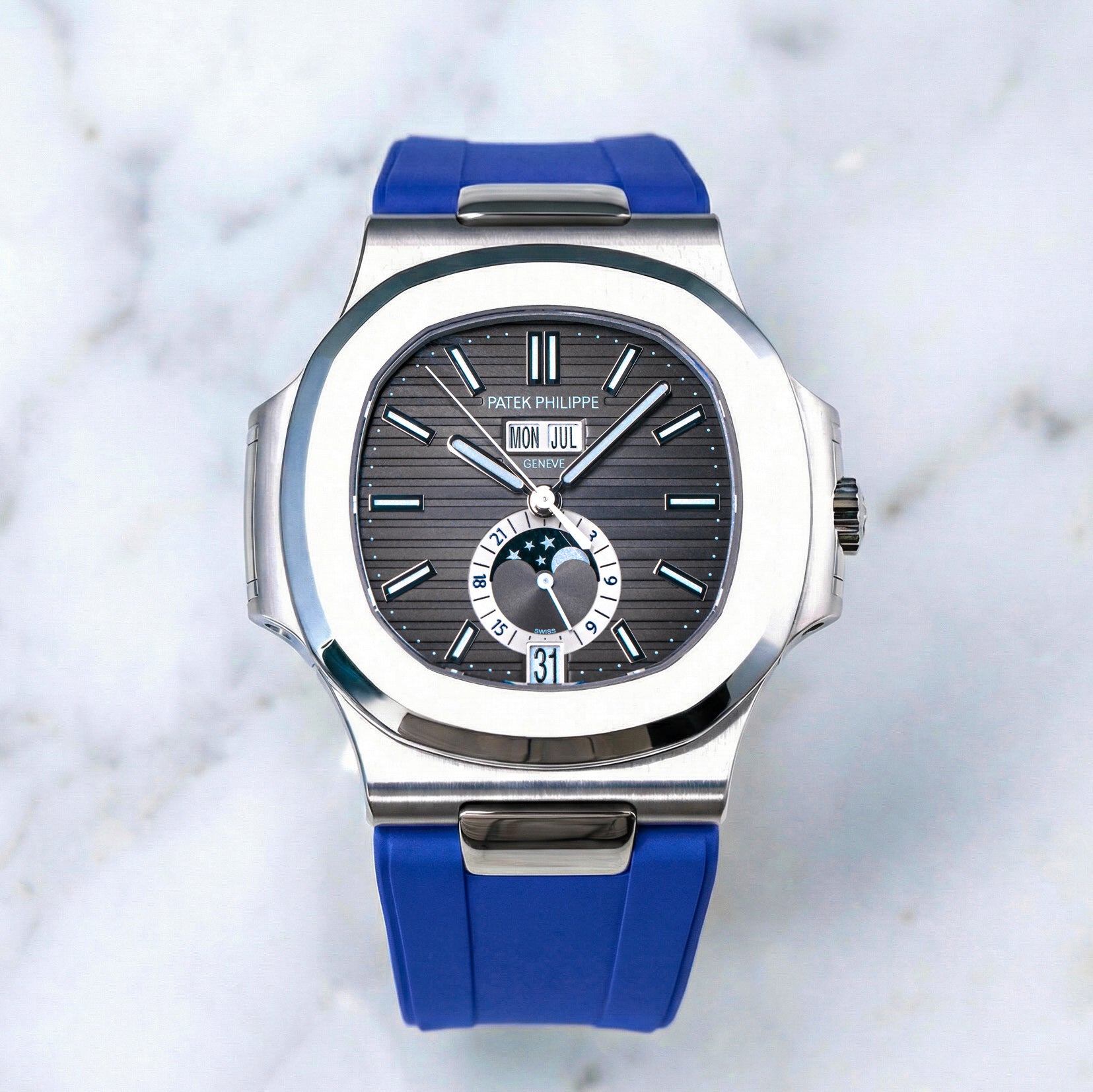 Patek Philippe Nautilus on Biscayne Blue FKM Rubber Horus Strap