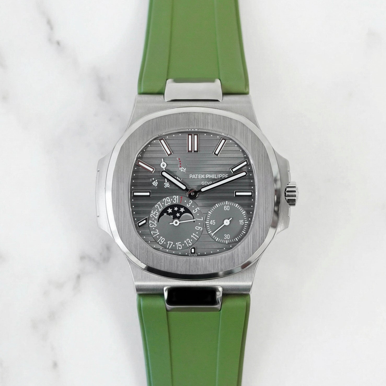 Patek Philippe Nautilus on Olive Green FKM Rubber Horus Strap