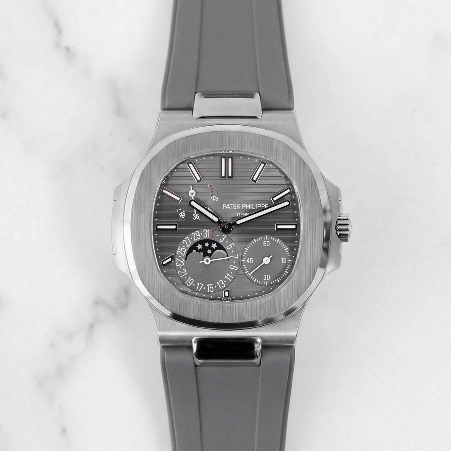 Patek Philippe Nautilus on Steel Grey FKM Rubber Horus Strap
