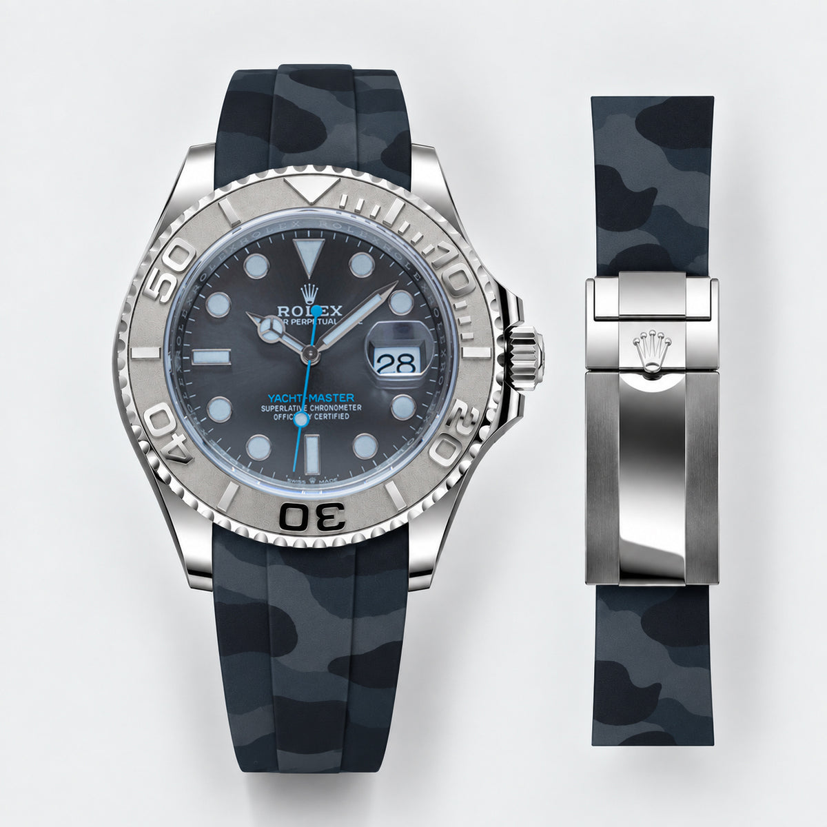 FKM Rubber Strap for Rolex Yacht-Master on Bracelet - Carbon Camo