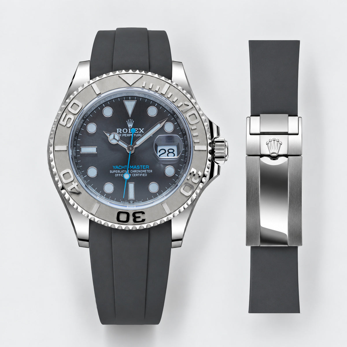 FKM Rubber Strap for Rolex Yacht-Master on Bracelet - Carbon Grey